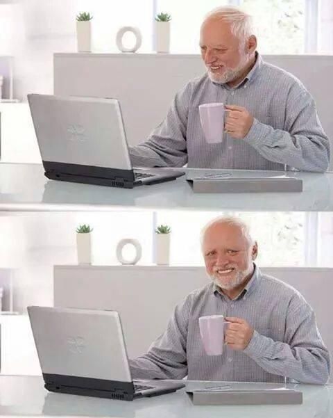 Meme Hide the Pain Harold: Mi primera prueba de facturación directa / Firmada, válida y anulada a mano